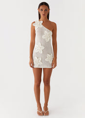 Afterglow One Shoulder Crochet Mini Dress - Ivory