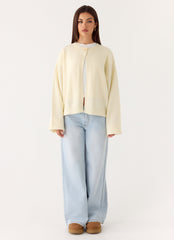 Annie One Button Cardigan - Ivory Cream