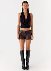 Coastline Faux Leather Micro Mini Shorts - Chocolate