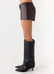 Coastline Faux Leather Micro Mini Shorts - Chocolate