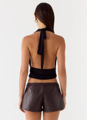 Coastline Faux Leather Micro Mini Shorts - Chocolate
