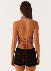 Nora Sequin Cowl Top - Red