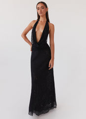 Elysia Lace Maxi Dress - Black