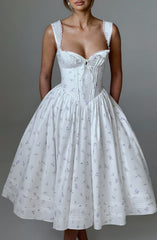 Marlena Midi Dress - White Multi Floral Print Dress XS Babyboo Fashion Premium Exclusive Design