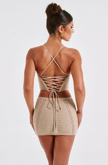 Selma Mini Skirt - Beige Skirt Babyboo Fashion Premium Exclusive Design