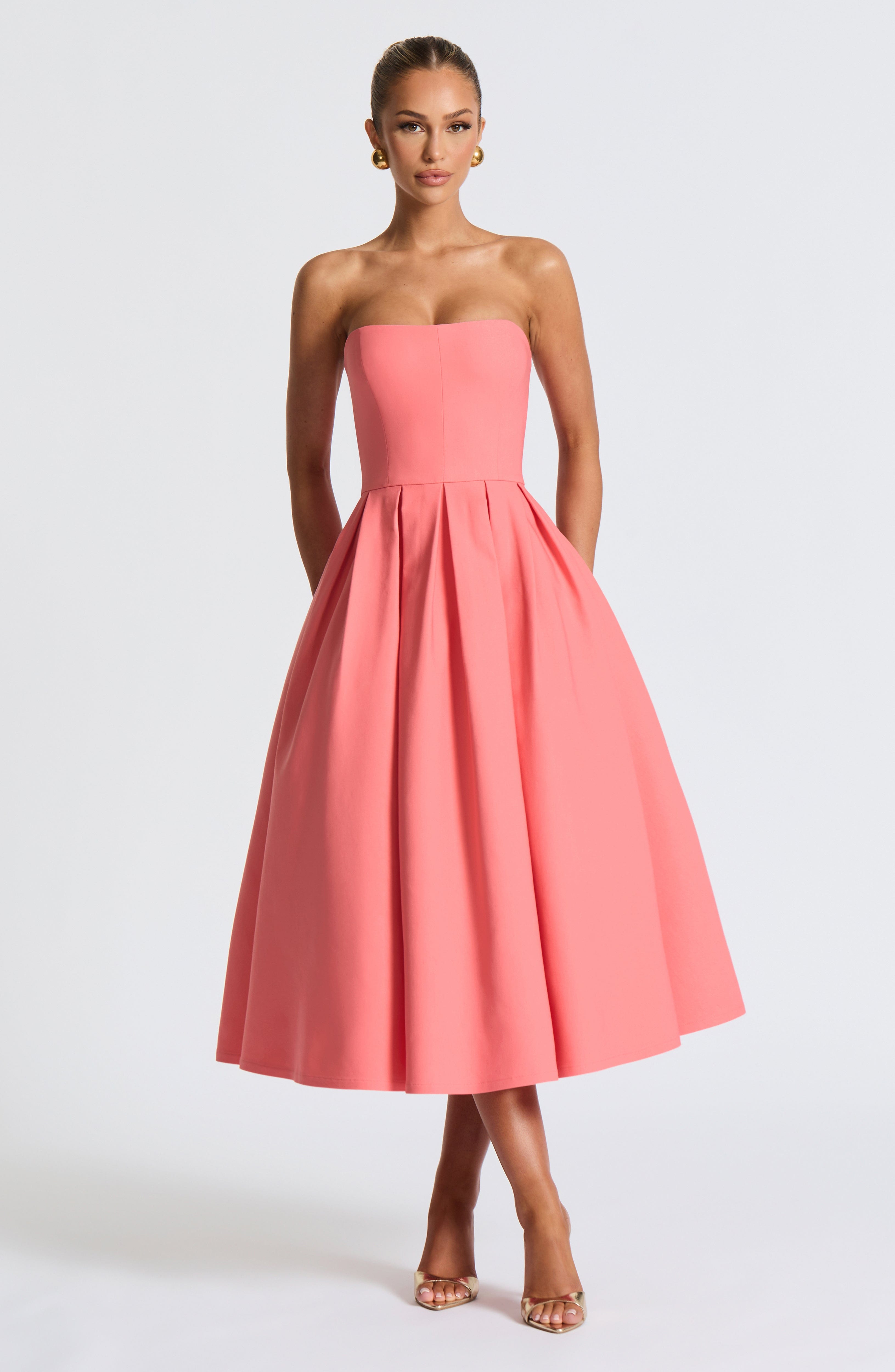 Edith Midi Dress - Coral Pink Dress Babyboo Fashion Premium Exclusive Design