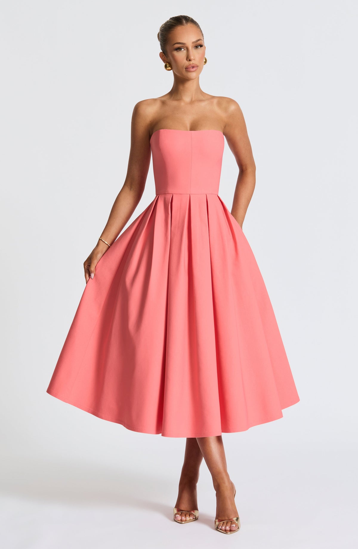 Edith Midi Dress - Coral Pink Dress XS Babyboo Fashion Premium Exclusive Design