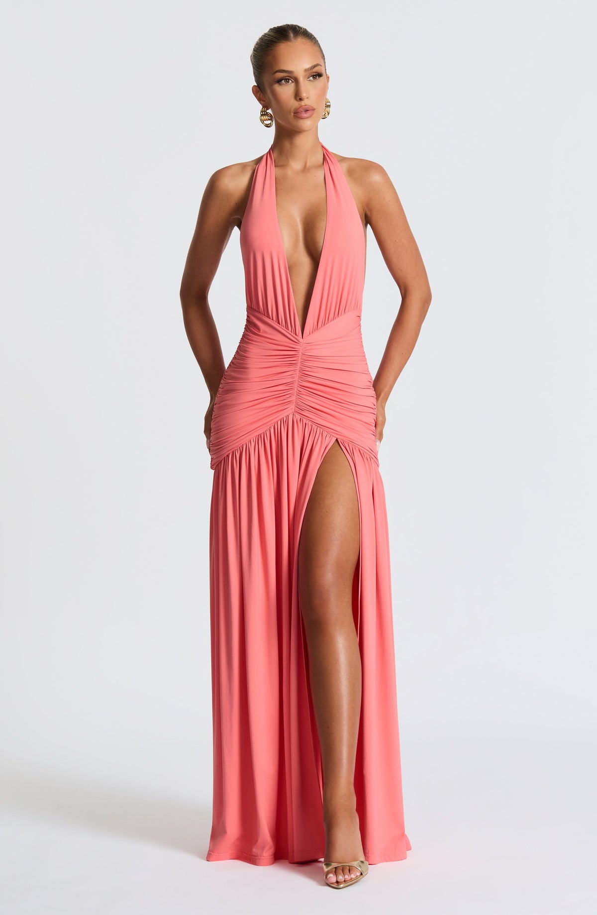 Melania Maxi Dress - Coral Pink Dress XS Babyboo Fashion Premium Exclusive Design