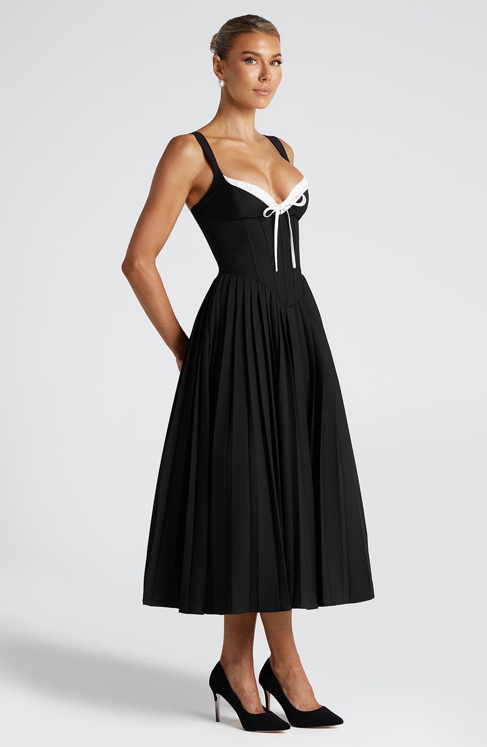 Natassia Midi Dress - Black/White Dress Babyboo Fashion Premium Exclusive Design