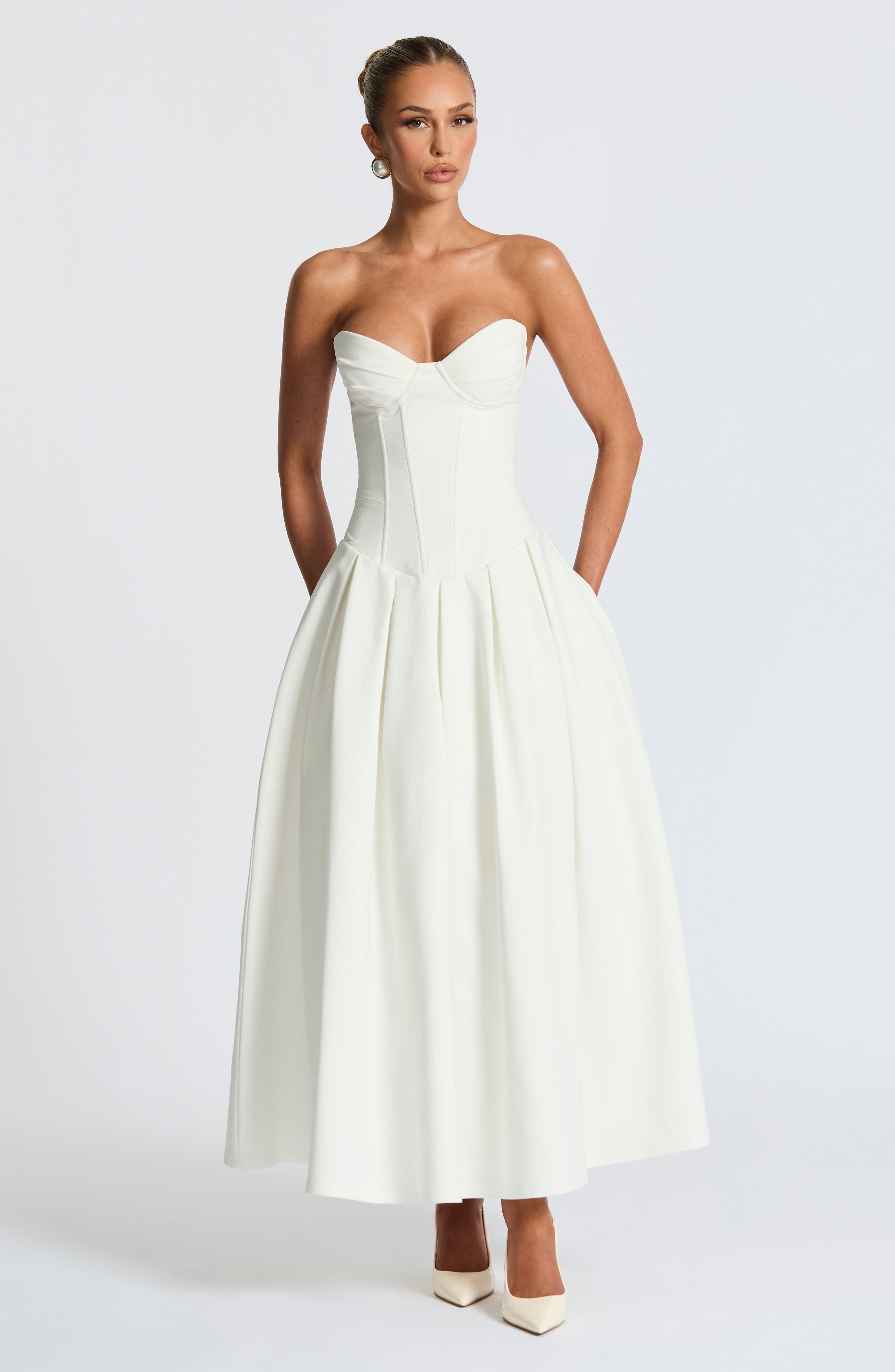 Salma Midi Dress - Ivory Dress XS Babyboo Fashion Premium Exclusive Design