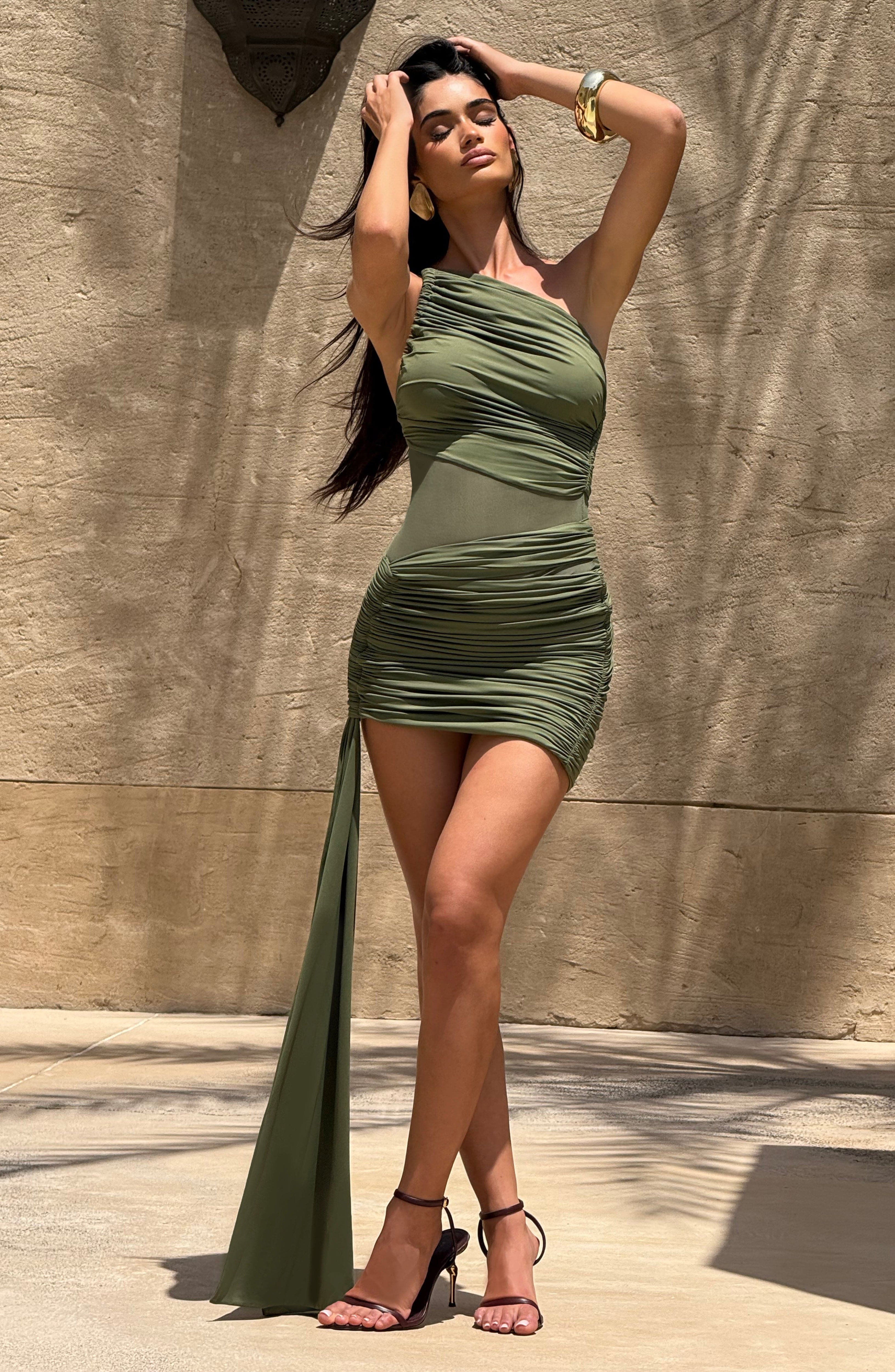 Shazia Mini Dress - Khaki Dress Babyboo Fashion Premium Exclusive Design