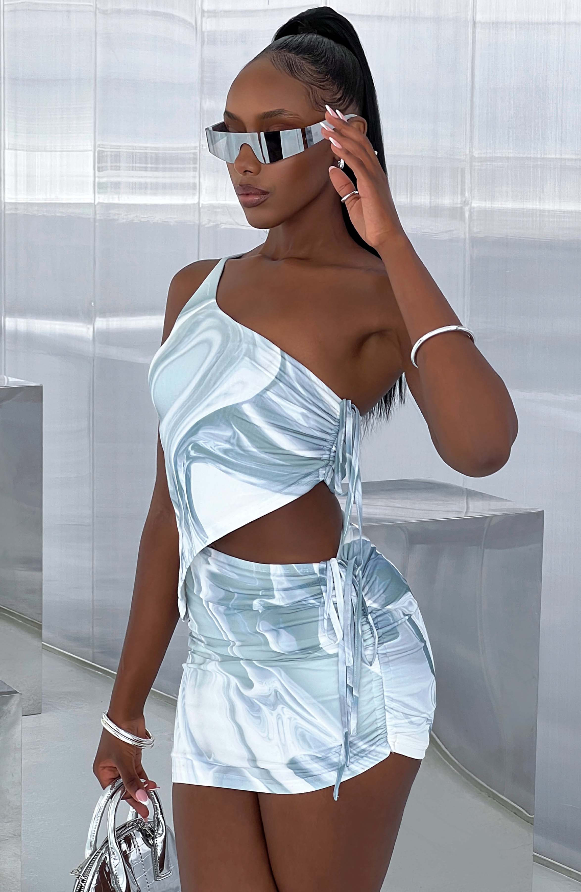 Stormi Mini Skirt - Grey Haze Print Skirt Babyboo Fashion Premium Exclusive Design
