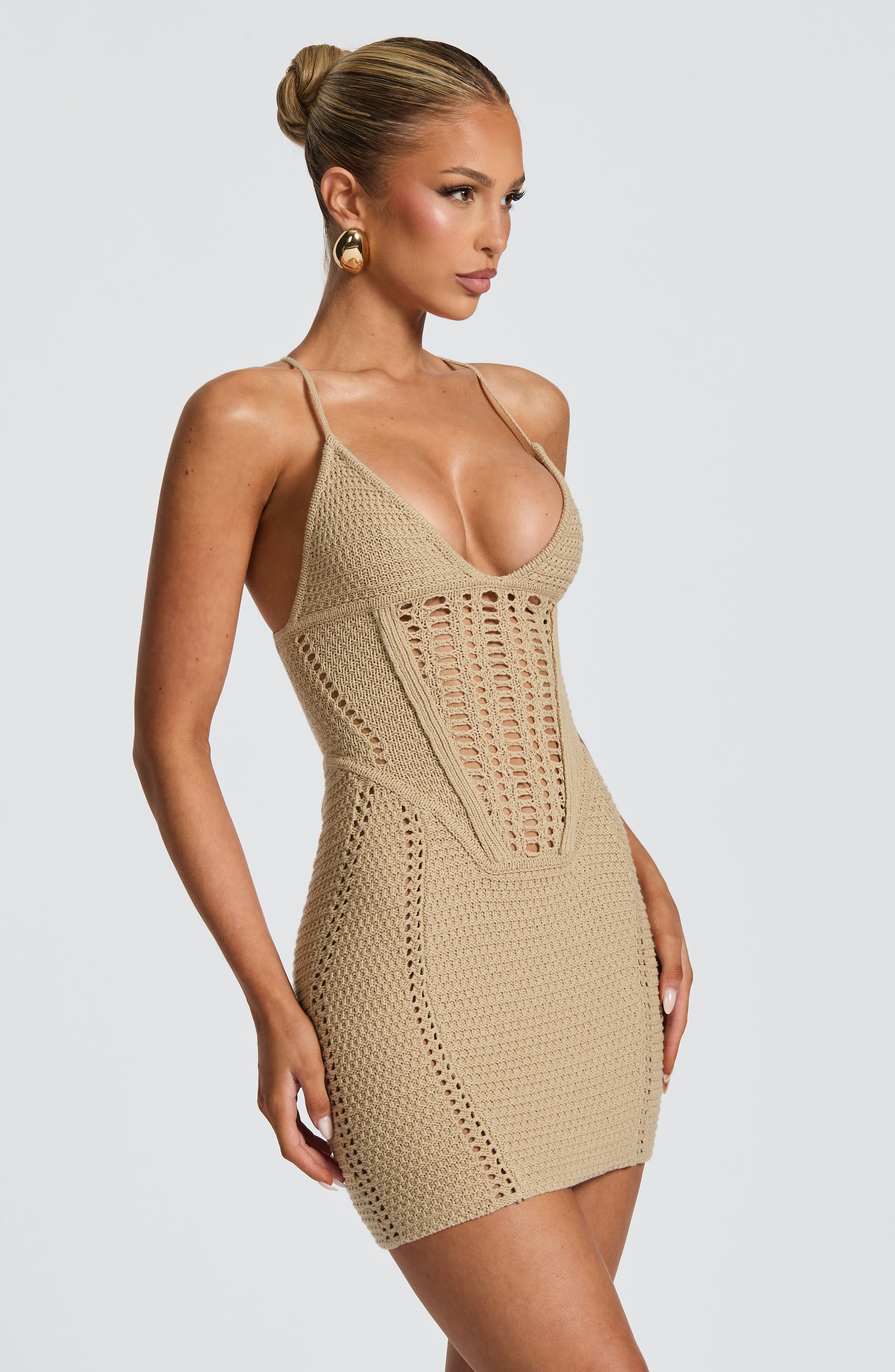Xanthe Mini Dress - Beige Dress Babyboo Fashion Premium Exclusive Design